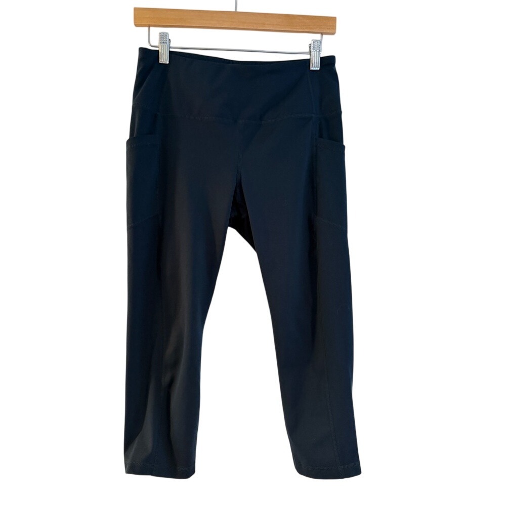 YOGALICIOUS LUX Capri Leggings Green‎ Black Size L Pockets Activewear Athleisure